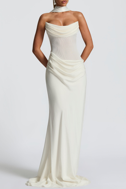 Radana Strapless Corset Satin Maxi Dress - White