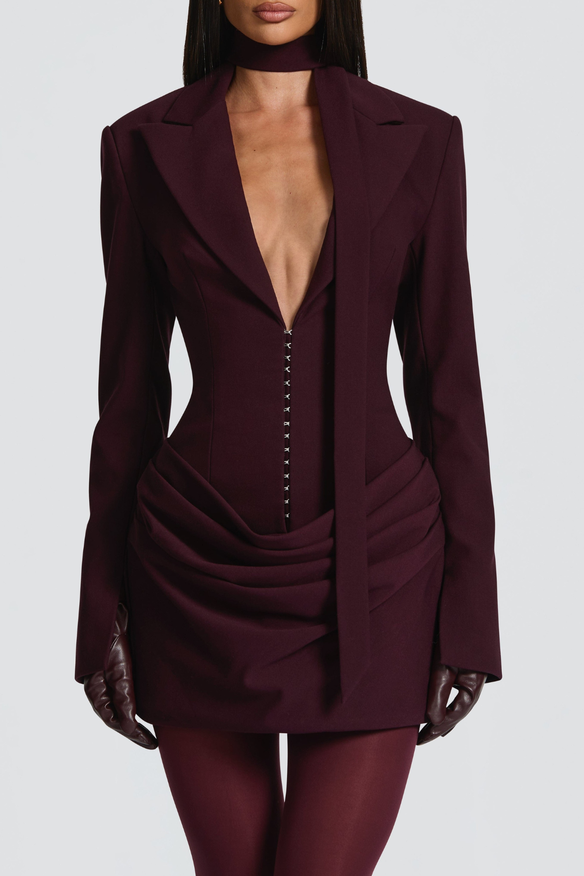 Raina Corset Mini Blazer Dress - Wine