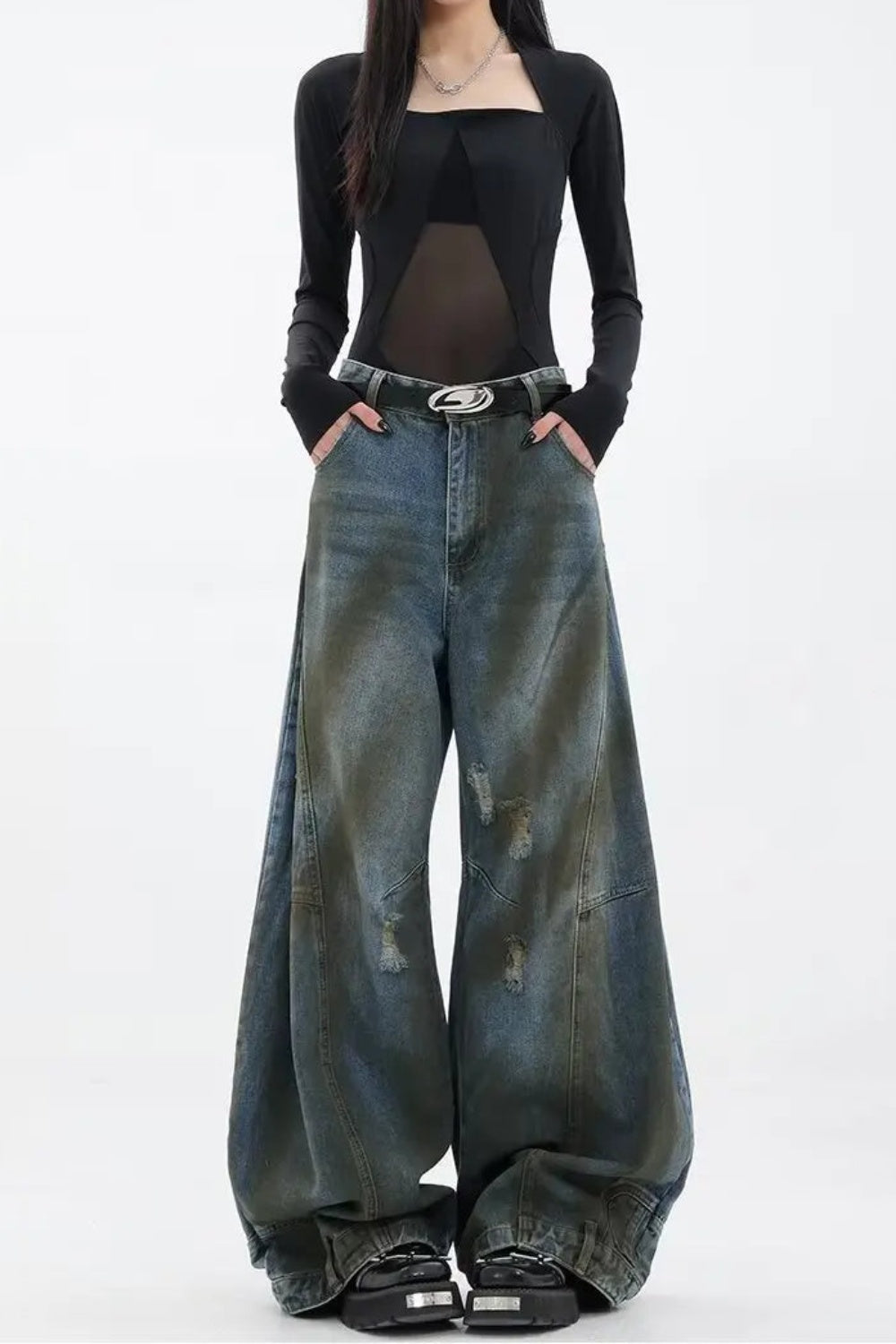 Raissa Deconstruct Torn Wide Jeans