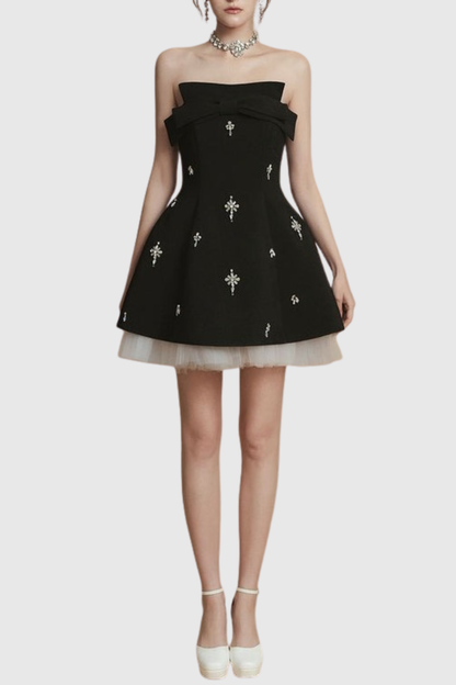 Raiven Bow Crystal Embellished Mini Dress - Black