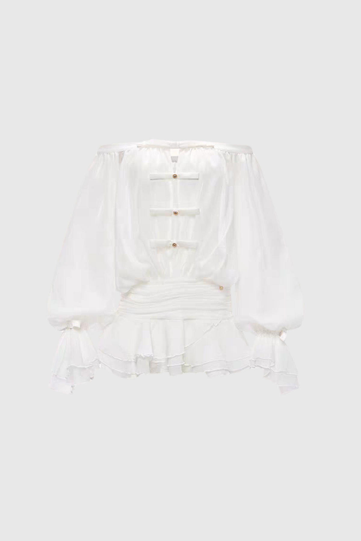 Raylene Off Shoulder Bow Ruffle Mini Dress - White