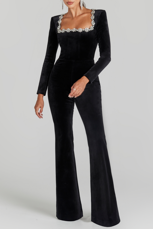 Ritia Diamante Square Collar  Bandage Jumpsuit
