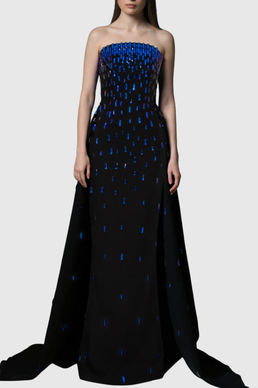 Ronan Strapless Blue Crystal Embellished Maxi Dress