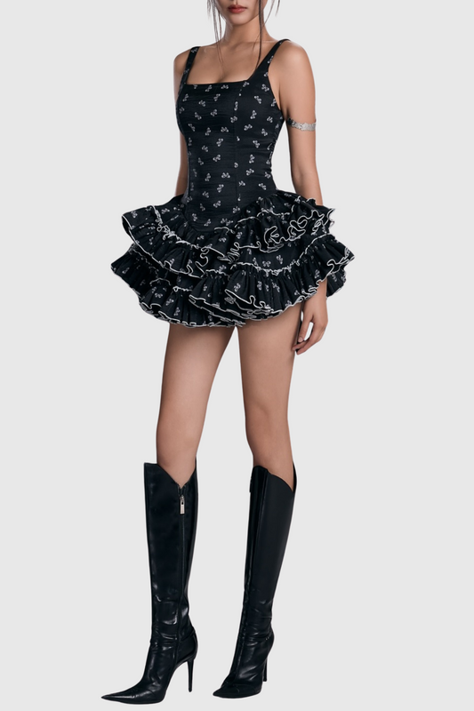 Ruze Print Ruffle Mini Dress