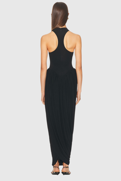 Doyle Sleeveless Ruched Maxi Dress-Black