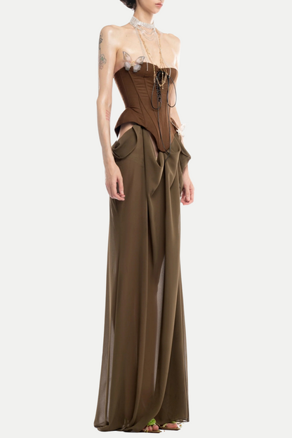 Saahira Butterfly Corset Mesh Maxi Dress