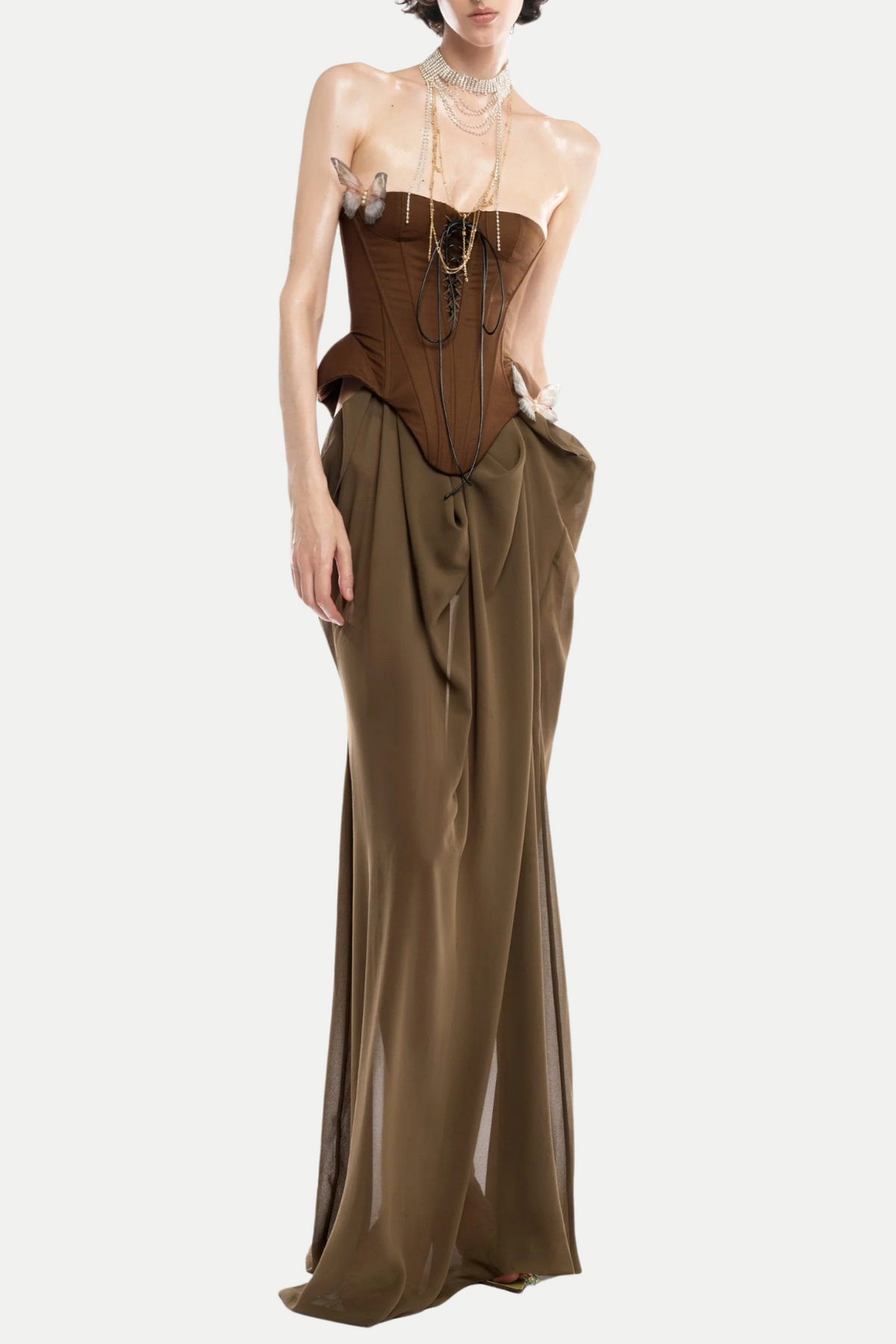 Saahira Butterfly Corset Mesh Maxi Dress