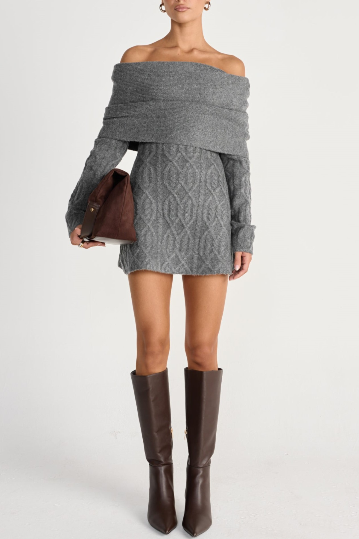 Salaga Off Shoulder Knit Mini Dress - Grey