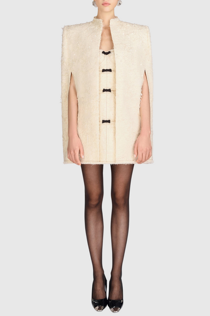 Santos Bow Jacquard Mini Dress - Beige