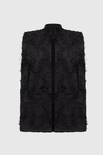 Santos Jacquard Beaded Cape - Black