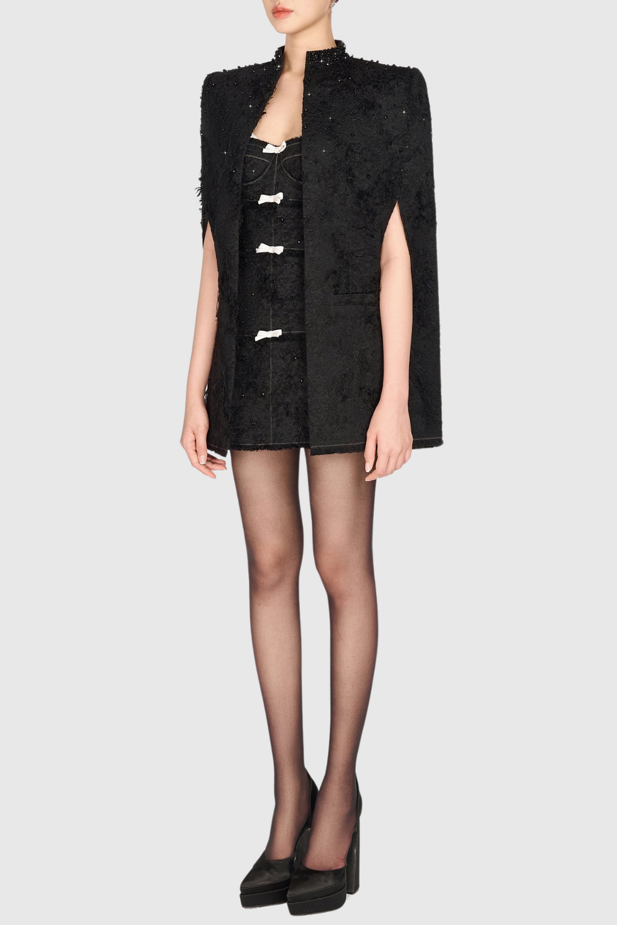 Santos Jacquard Beaded Cape - Black