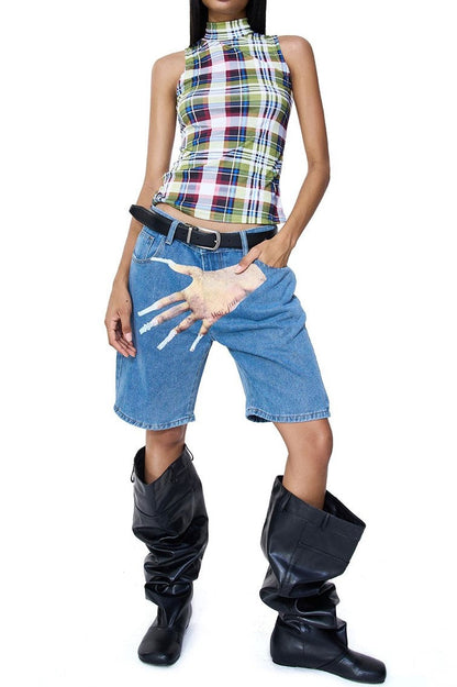 Sarai Printed Denim Shorts