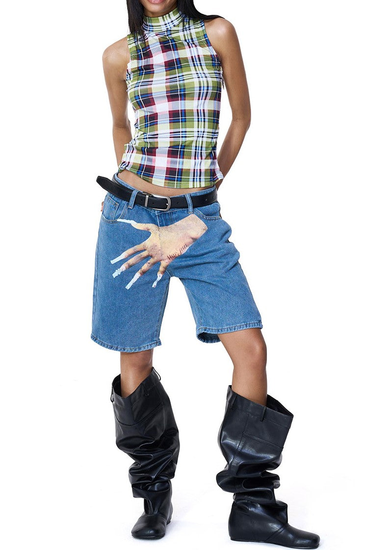 Sarai Printed Denim Shorts
