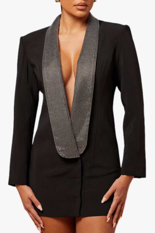 Scarlett Crystal Embellished Cutout Blazer Dress - Black