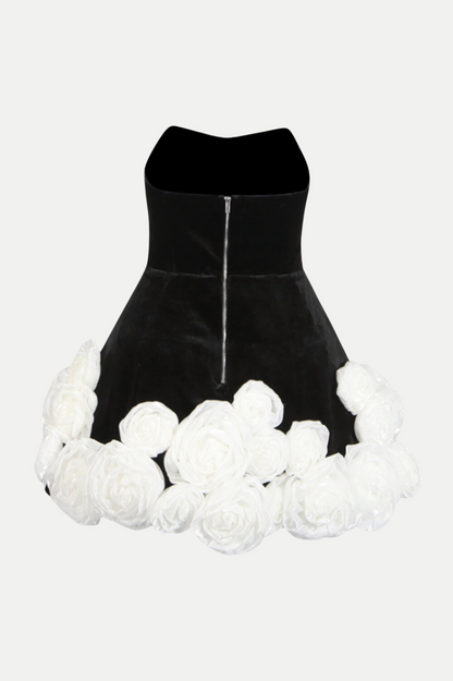 Sebast Flower Strapless Velvet Mini Dress - Black