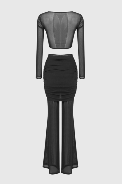 Selka Twisted Mesh Pants Set - Black