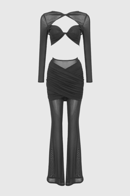 Selka Twisted Mesh Pants Set - Black