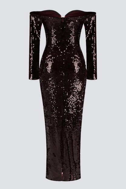 Solvay Sequin Off Shoulder Maxi Dress