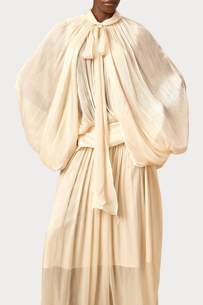 Solvia Balloon Sleeve Ruched Maxi Dress - Beige