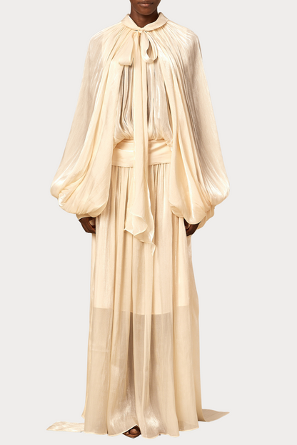 Solvia Balloon Sleeve Ruched Maxi Dress - Beige