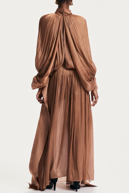 Solvia Balloon Sleeve Ruched Maxi Dress - Brown
