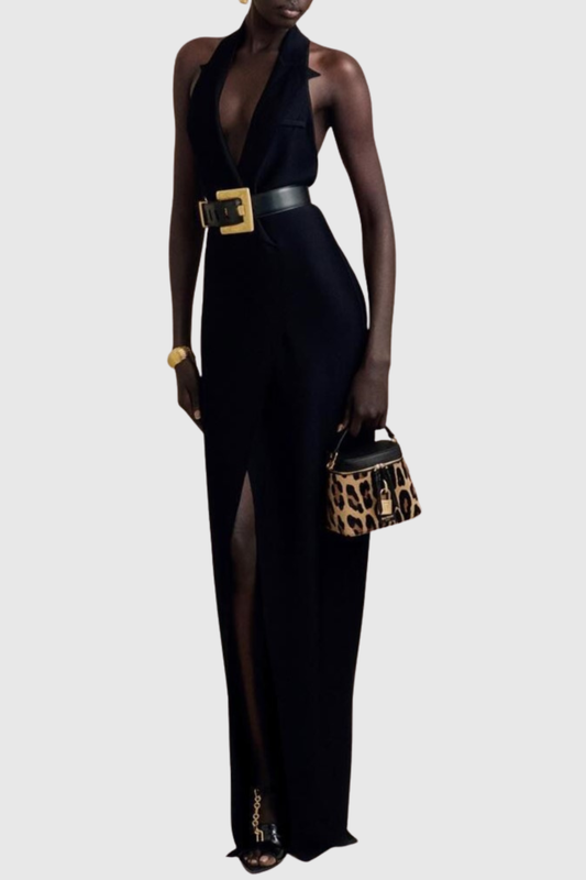 Sona Halter Belted Maxi Dress