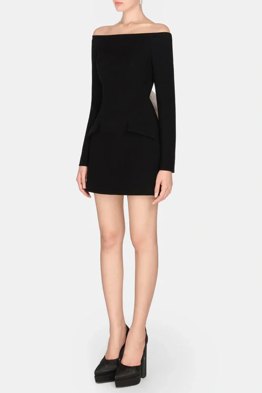 Soni Off Shoulder Bow Embeliished Backless Mini Dress