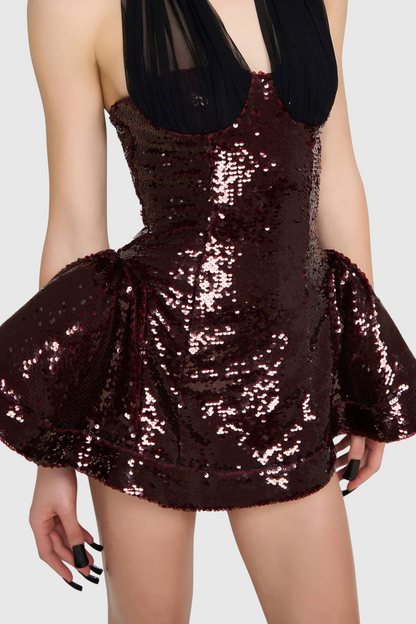 Sonica Mesh Halter Sequin Mini Dress