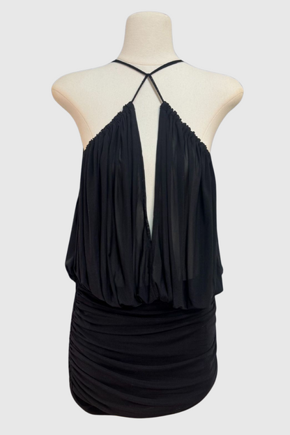 Sophrona Halter Ruched Mini Dress - Black