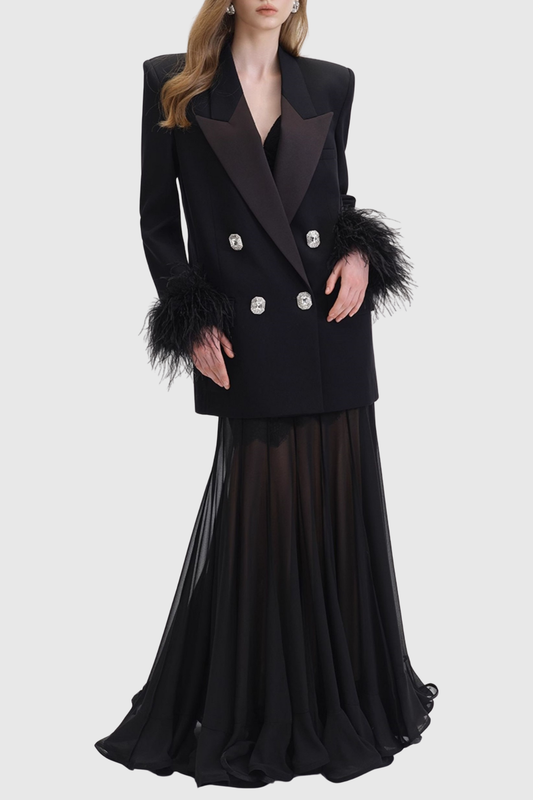Strara Diamond Buttoned Feather Blazer