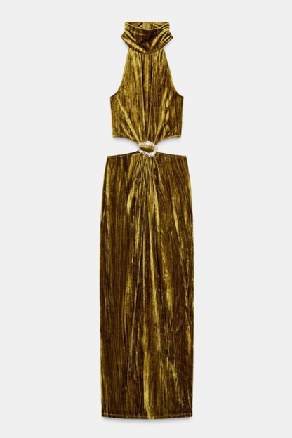 Sudya Halter Velvet Cutout Midi Dress