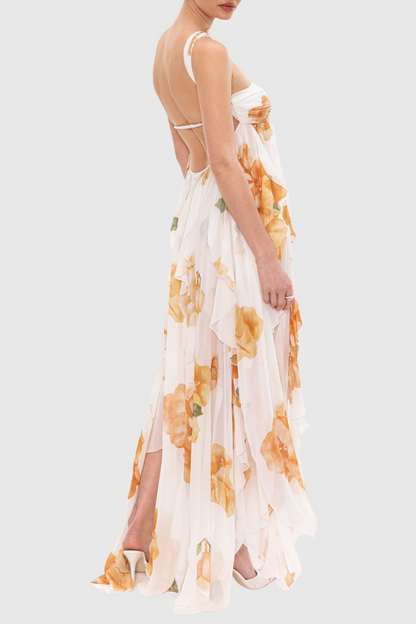 Takala Floral Halter Backless Split Maxi Dress