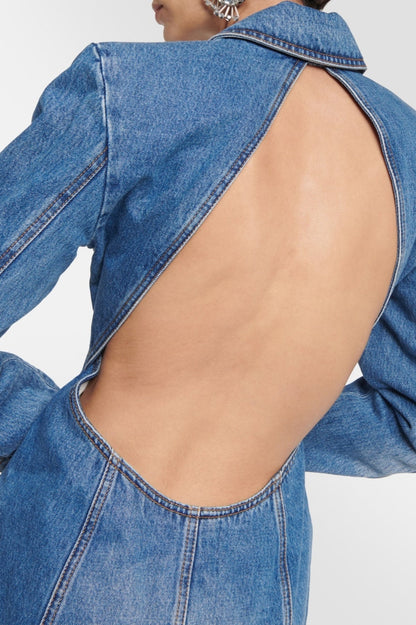 Taton Crystal Embellished Cutout Denim Blazer