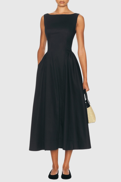Tayna Ruched Backless Midi Dress - Black