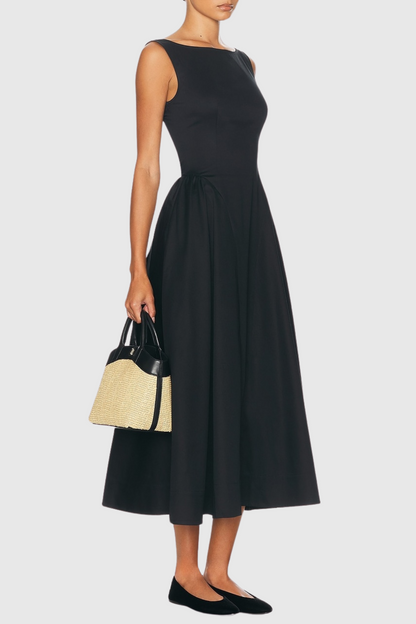 Tayna Ruched Backless Midi Dress - Black