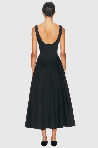 Tayna Ruched Backless Midi Dress - Black