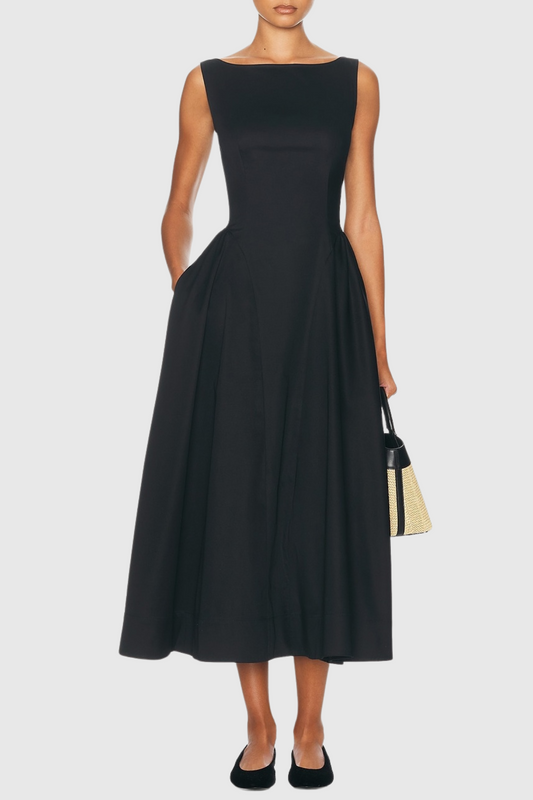 Tayna Ruched Backless Midi Dress - Black