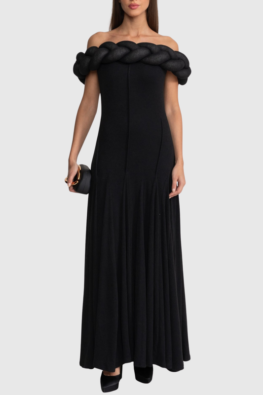 Esmere Off Shoulder Braid Knit Maxi Dress - Black