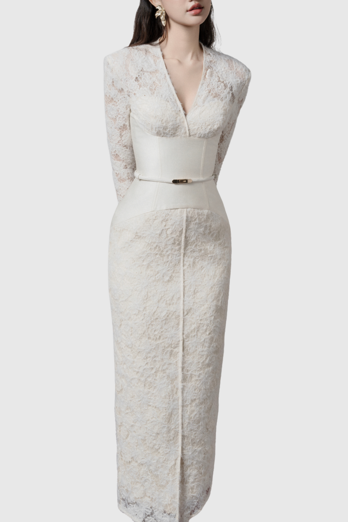 Thadda Lace Corset Belted Midi Dress