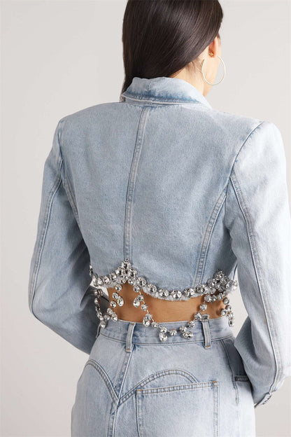 Tiana Rhinestone Denim Blazer