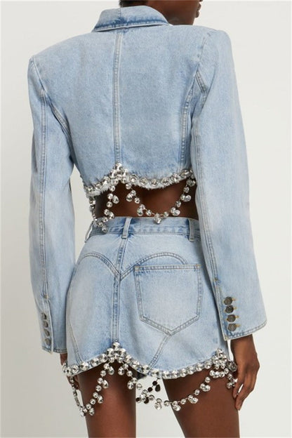 Tiana Rhinestone Denim Blazer