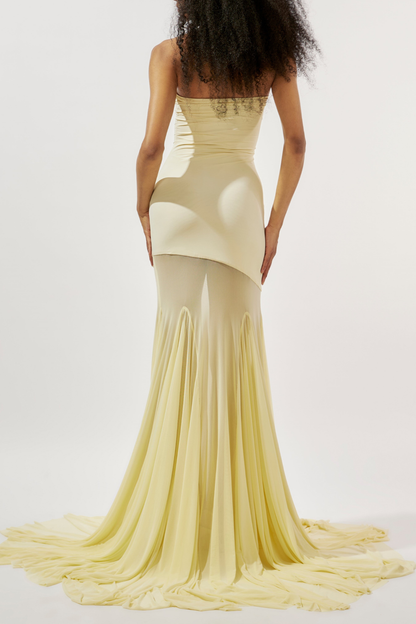 Tierna Strapless Sheer Tulle Maxi Dress