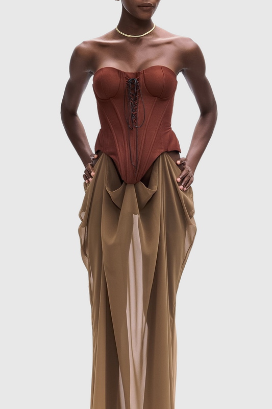 Tizoc Strapless Corset Lace Up Maxi Dress