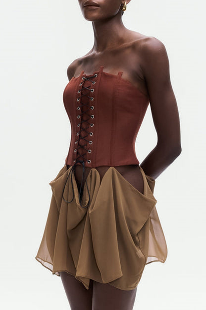 Tizoc Strapless Corset Lace Up Mini Dress