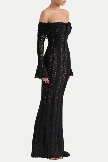 Tleta Lace Off Shoulder Maxi Dress - Black