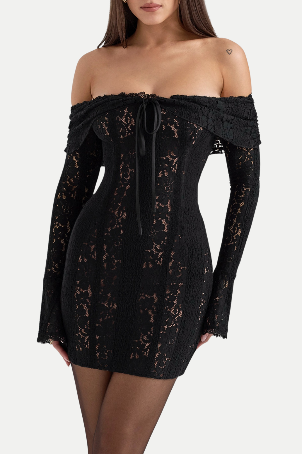 Tleta Lace Off Shoulder Mini Dress - Black