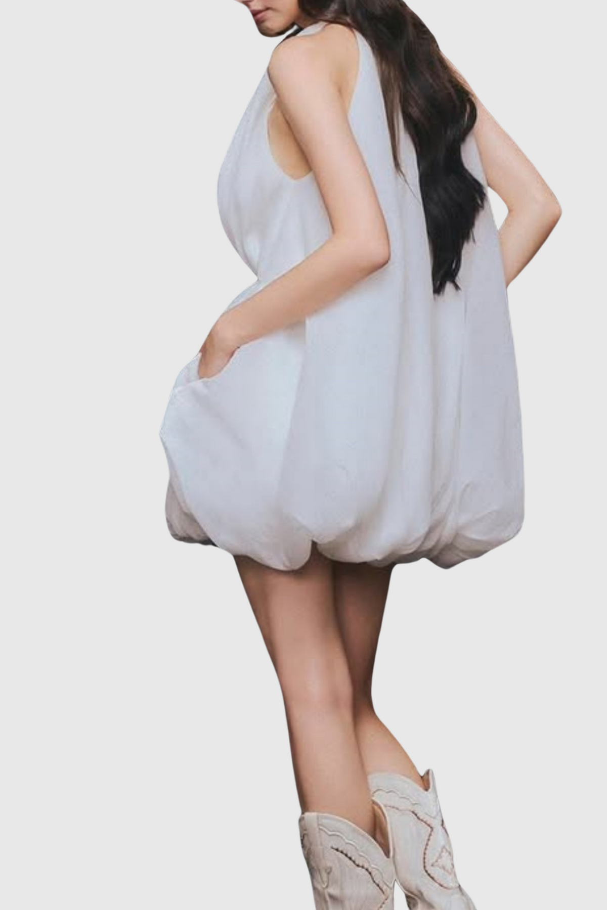 Tlora Floral Applique Halter Puffy Mini Dress