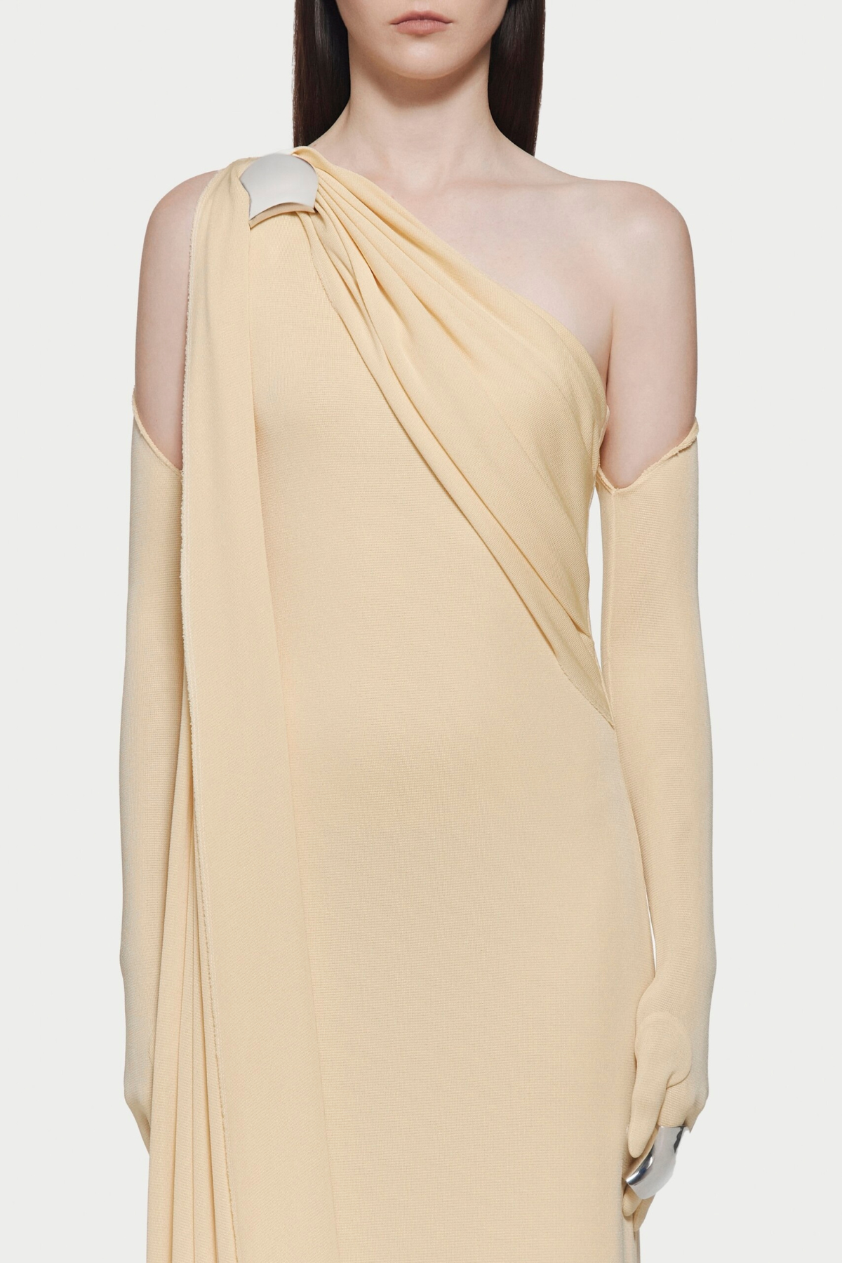 Tobala One Shoulder Asymmetrical Draped Maxi Dress - Yellow