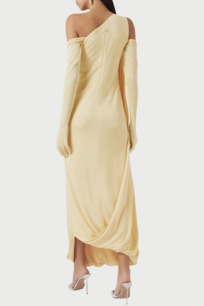 Tobala One Shoulder Asymmetrical Draped Maxi Dress - Yellow