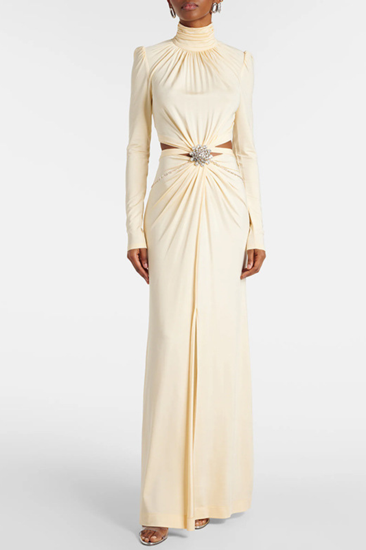 Trisa Crystal Embellished Cutout Maxi Dress - Yellow